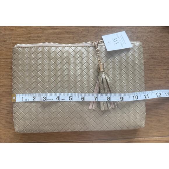 Virginia Wolf Mimi Woven Clutch Pouch Gold Vegan Leather - Picture 3 of 5